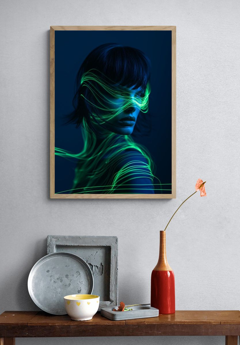 Neon Portrait Digital Art Poster. — room view 3