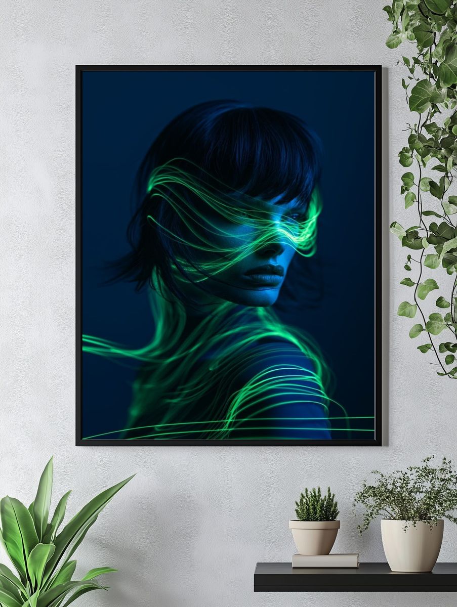 Neon Portrait Digital Art Poster. — room view 4