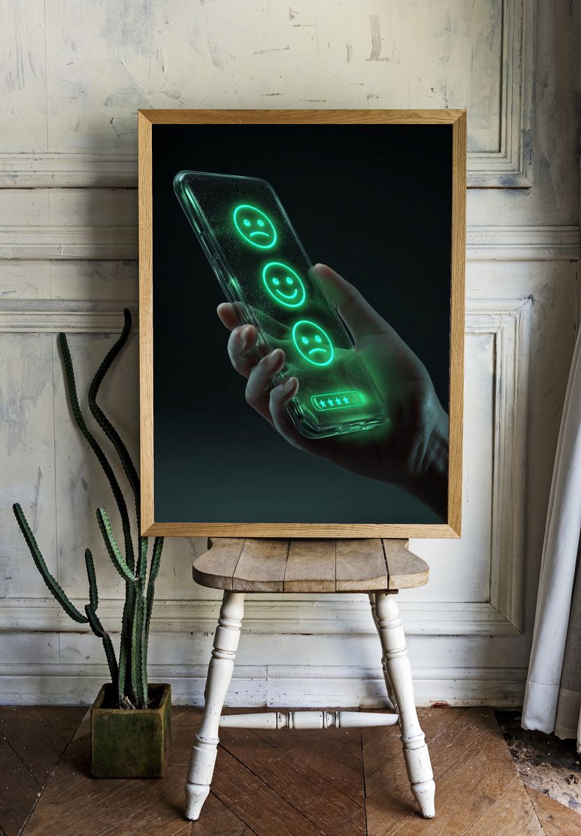 Neon Phone Rating Illustration Poster. — room view 1