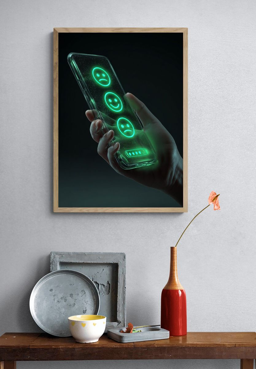 Neon Phone Rating Illustration Poster. — room view 3