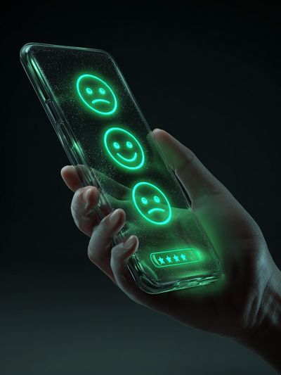 Neon Phone Rating Illustration Poster. poster print