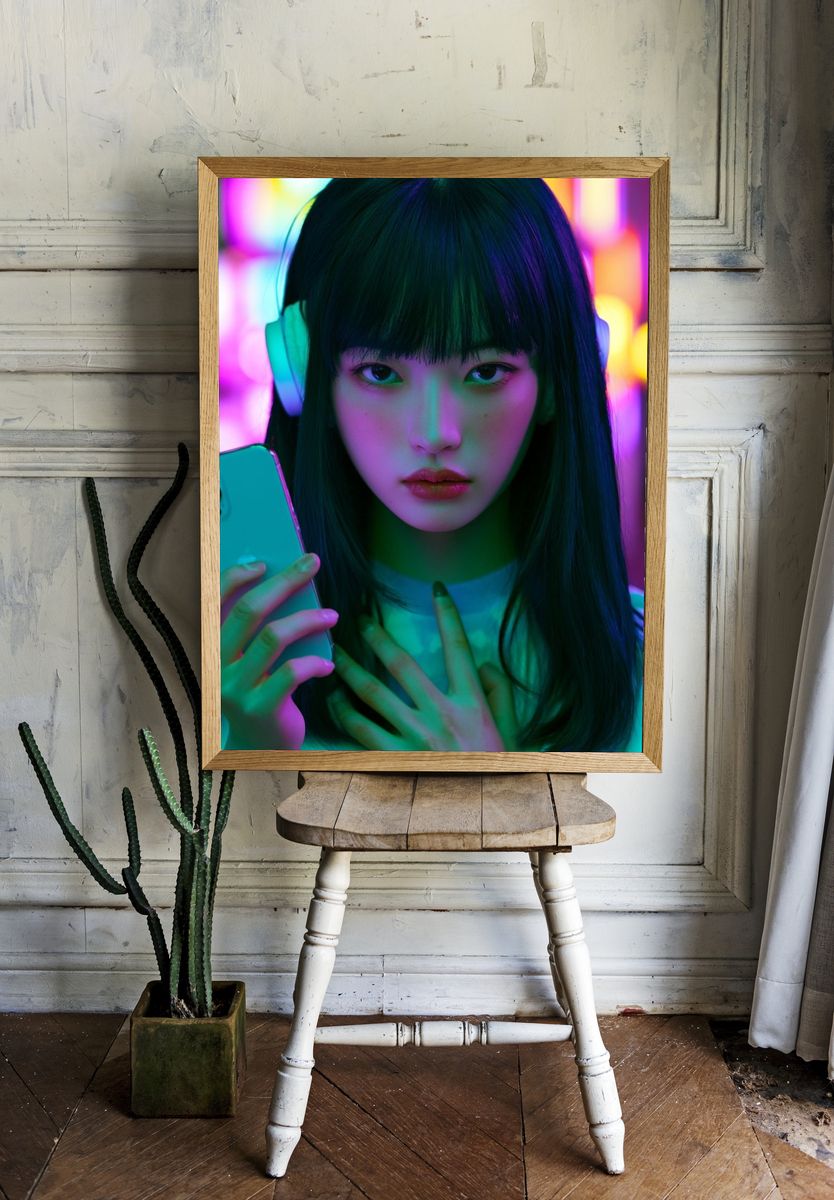 Neon Portrait with Smartphone Poster. room preview
