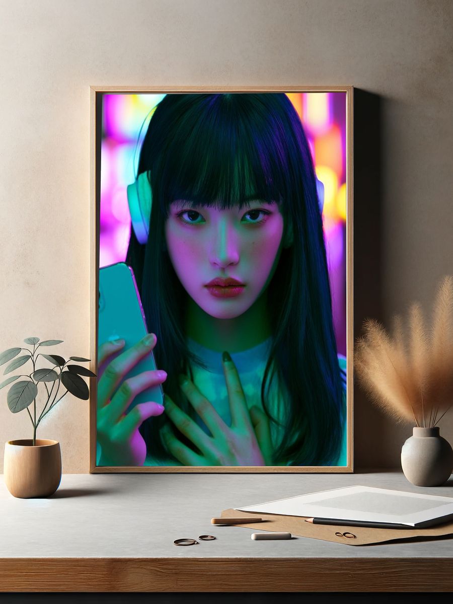 Neon Portrait with Smartphone Poster. — room view 2