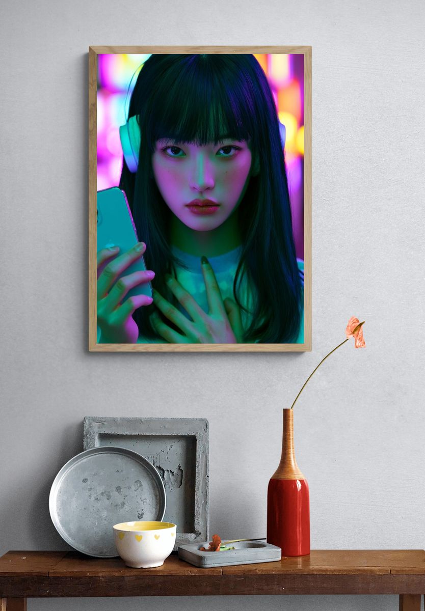 Neon Portrait with Smartphone Poster. — room view 3