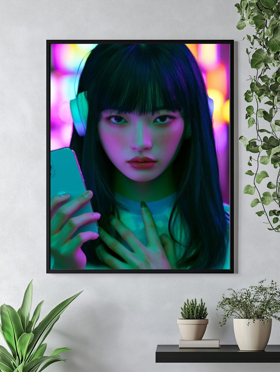 Neon Portrait with Smartphone Poster. — room view 4