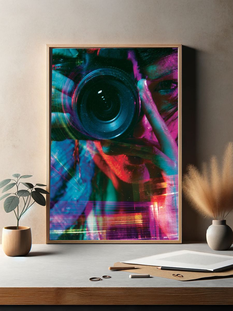 Neon Photographer Portrait Print. — room view 2