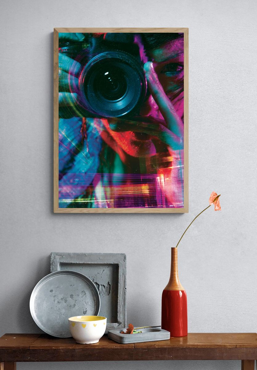 Neon Photographer Portrait Print. — room view 3