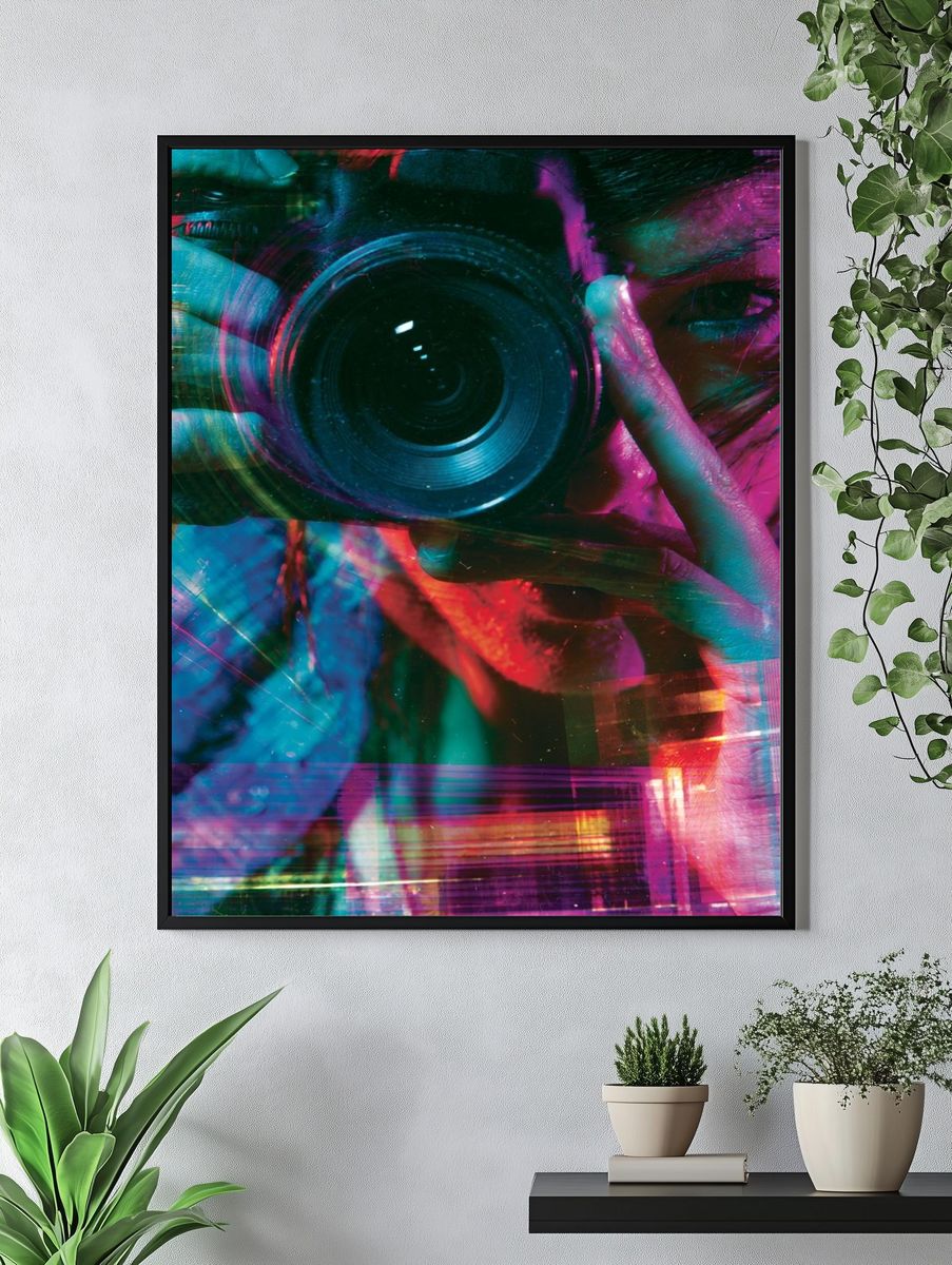 Neon Photographer Portrait Print. — room view 4