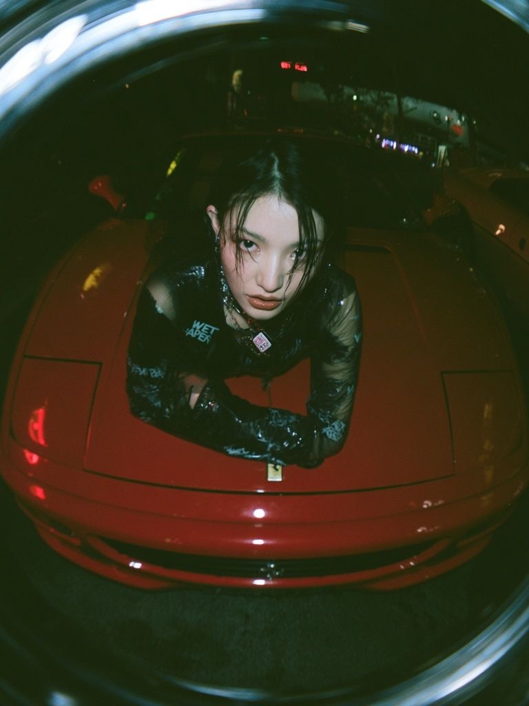 Neon Portrait in Red Car Poster. poster detail