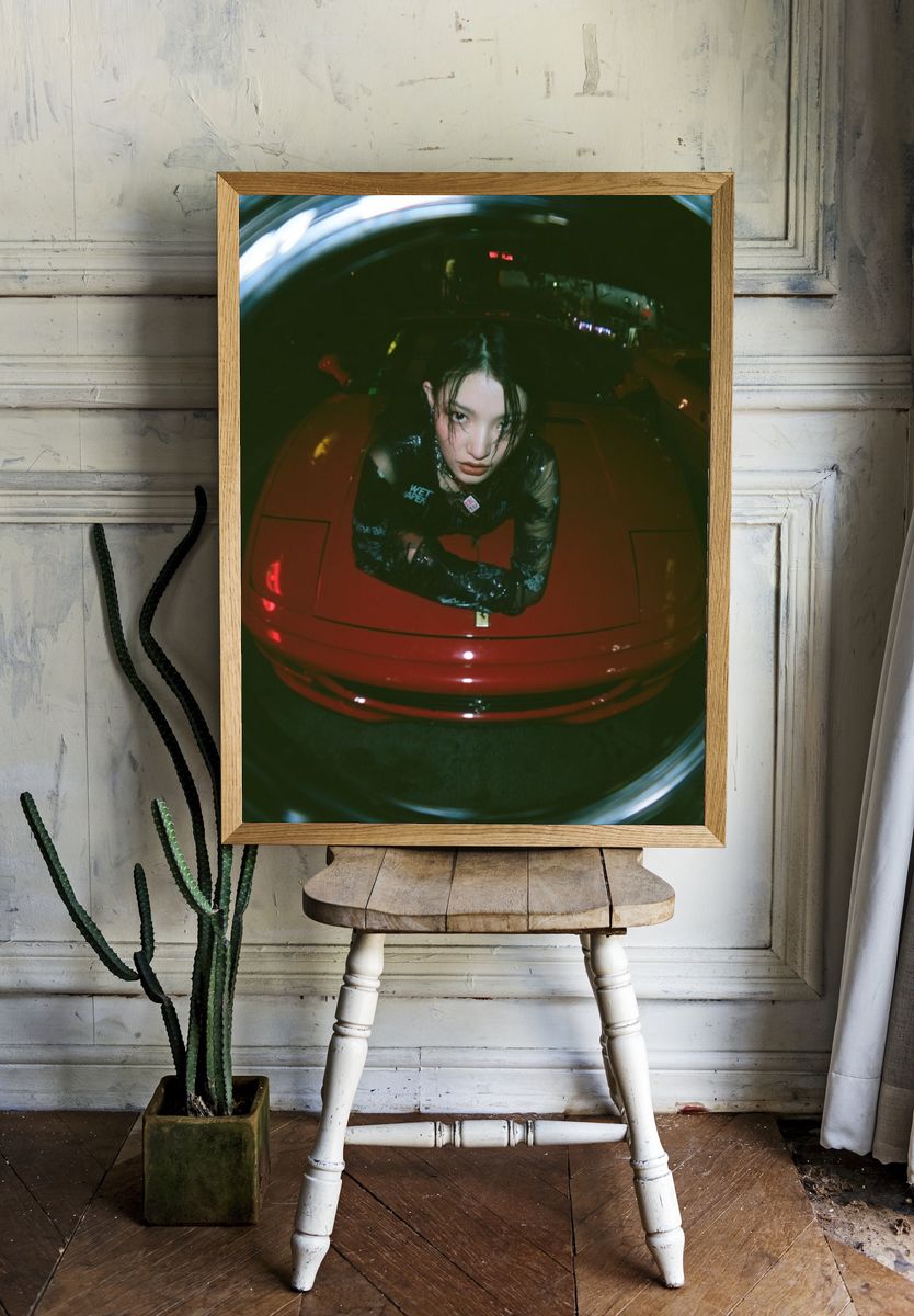 Neon Portrait in Red Car Poster. — room view 1