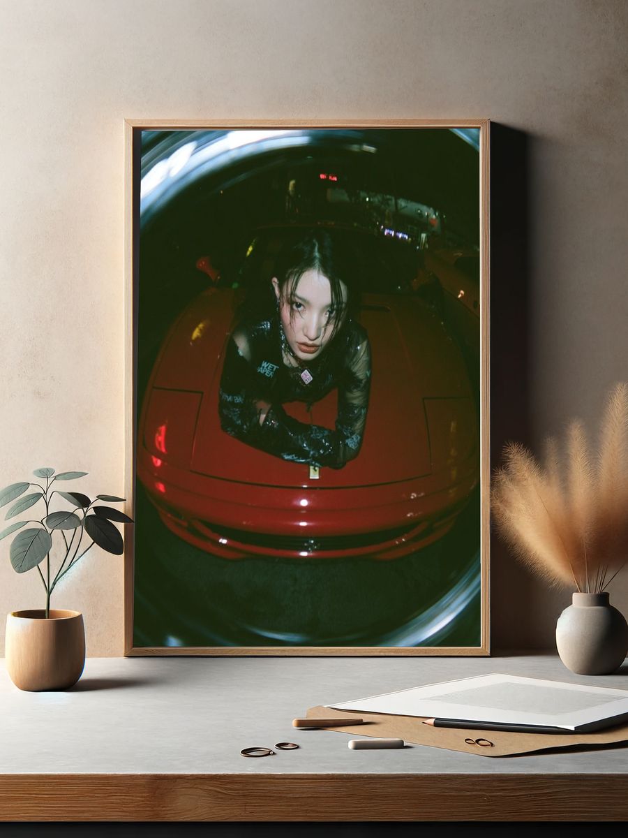 Neon Portrait in Red Car Poster. — room view 2