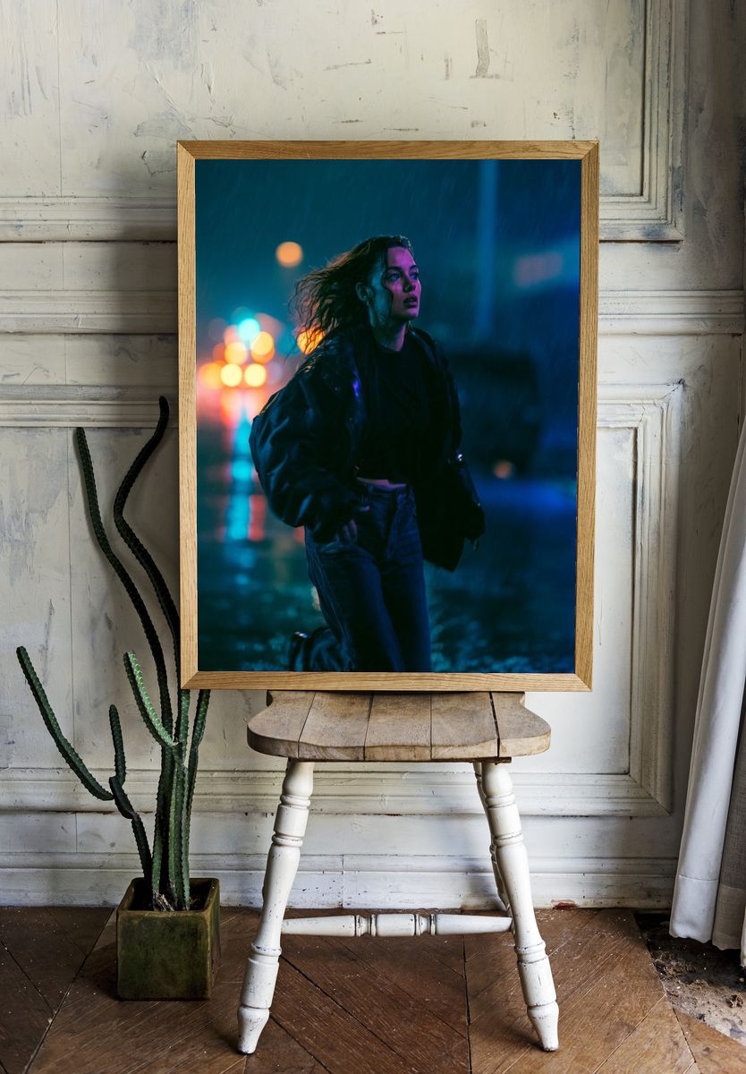Neon Rain Street Portrait Poster. — room view 1