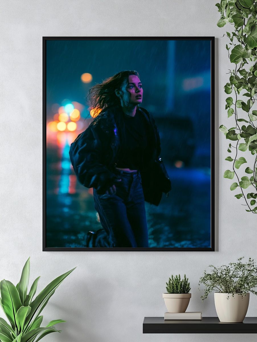 Neon Rain Street Portrait Poster. — room view 4