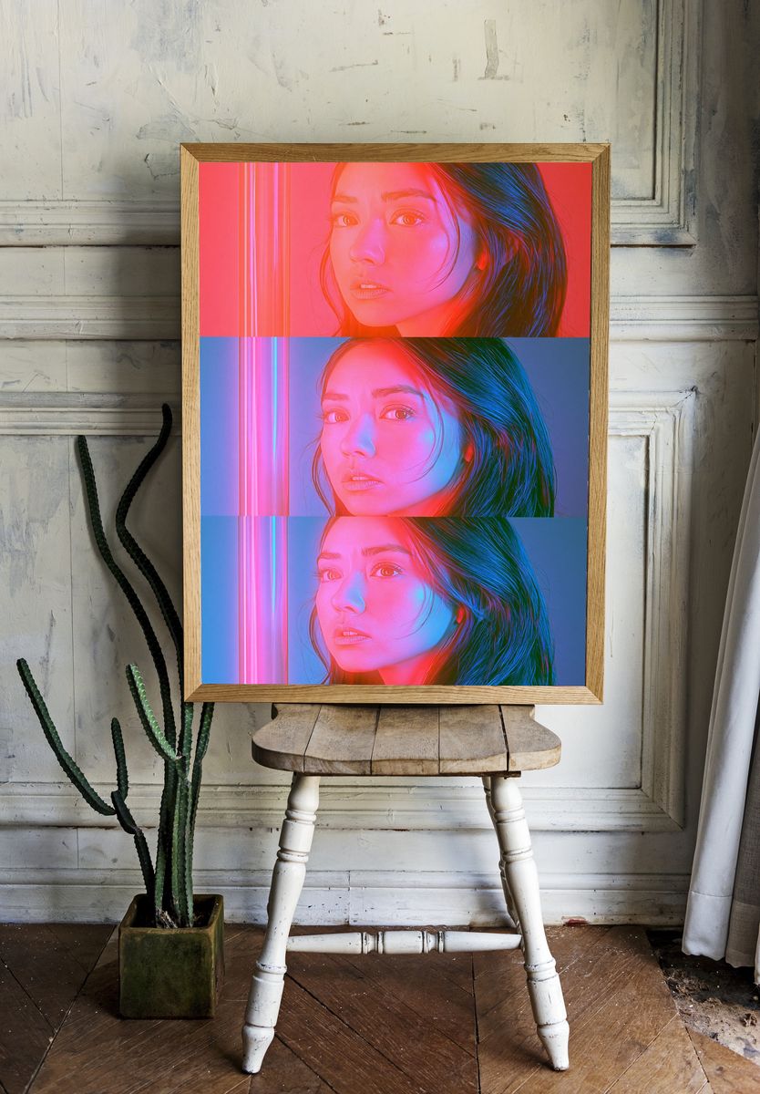 Neon Portrait Triptych Print. room preview