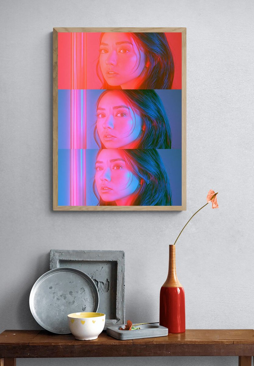 Neon Portrait Triptych Print. — room view 3