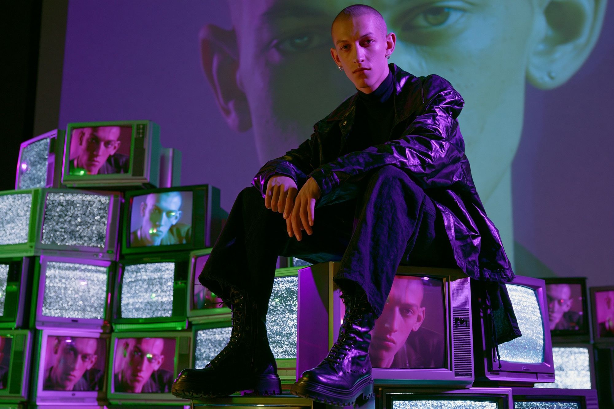 Neon Portrait TV Stack Poster. poster detail