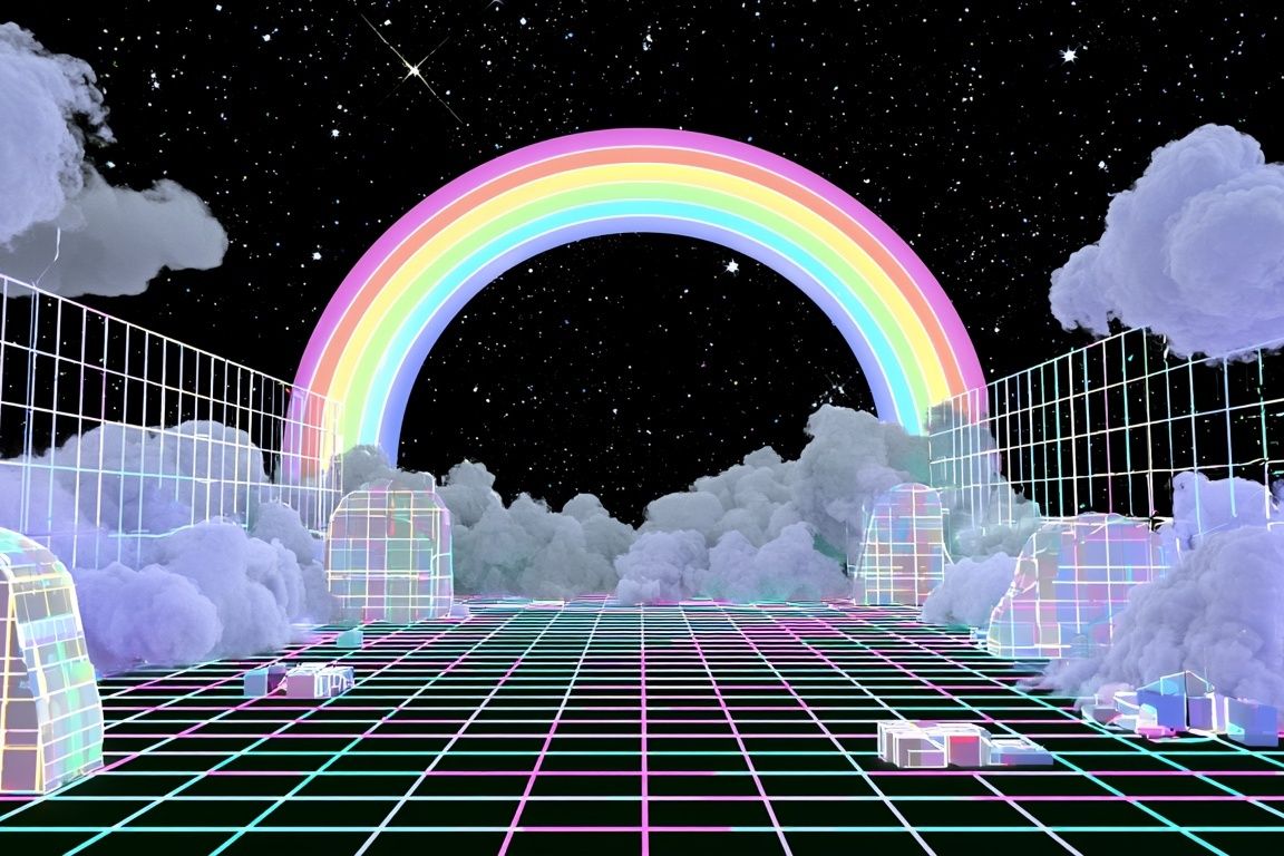 Neon Rainbow Cloudscape Poster. poster — illustration art