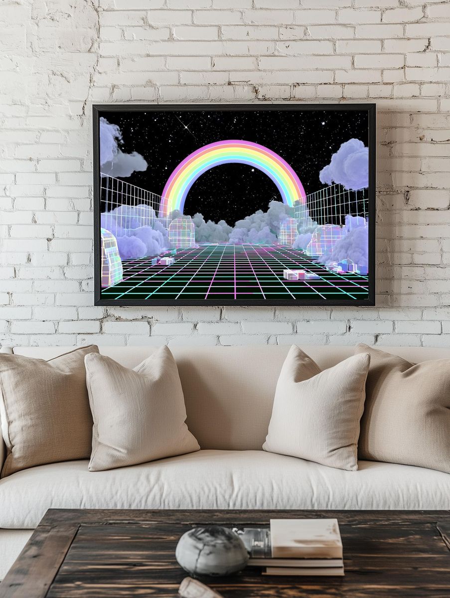 Neon Rainbow Cloudscape Poster. room preview