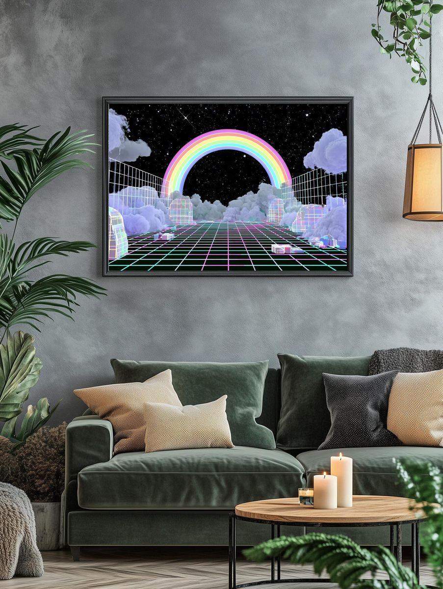 Neon Rainbow Cloudscape Poster. — room view 4