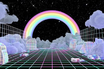 Neon Rainbow Cloudscape Poster. poster