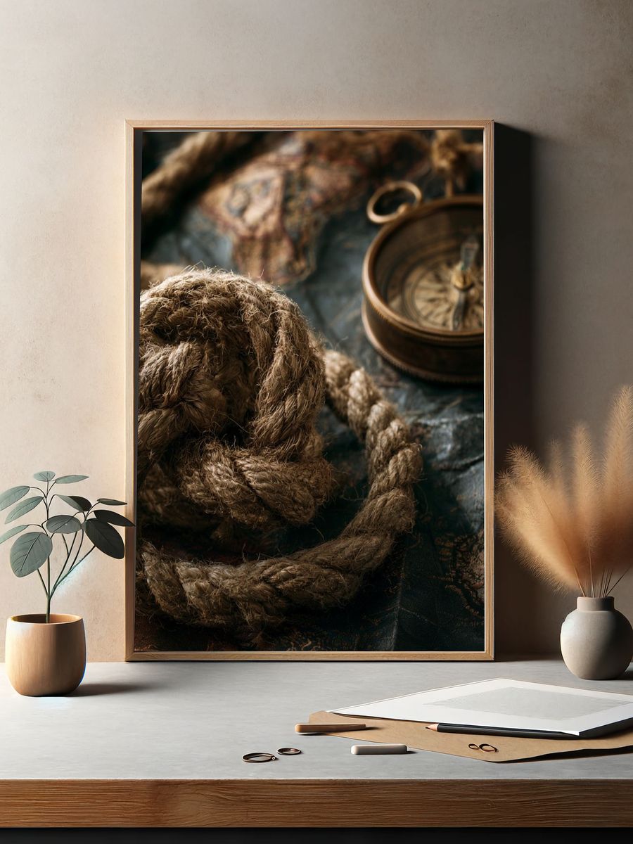 Nautical Rope and Compass Photography Poster. — room view 2