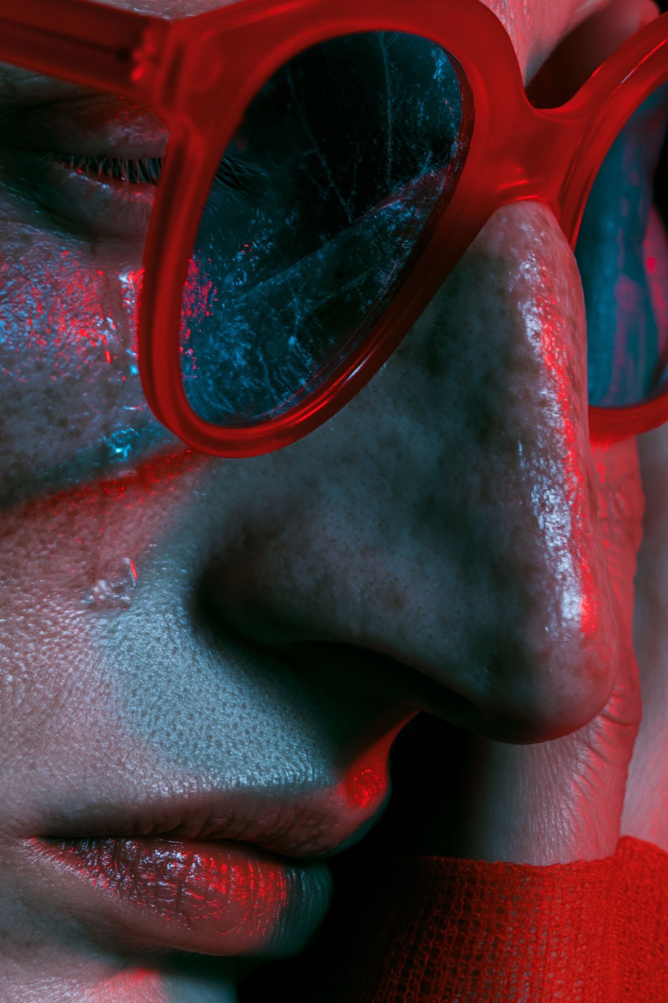 Neon Red Glasses Portrait Print. poster detail