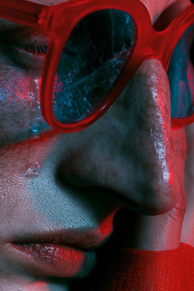 Neon Red Glasses Portrait Print.