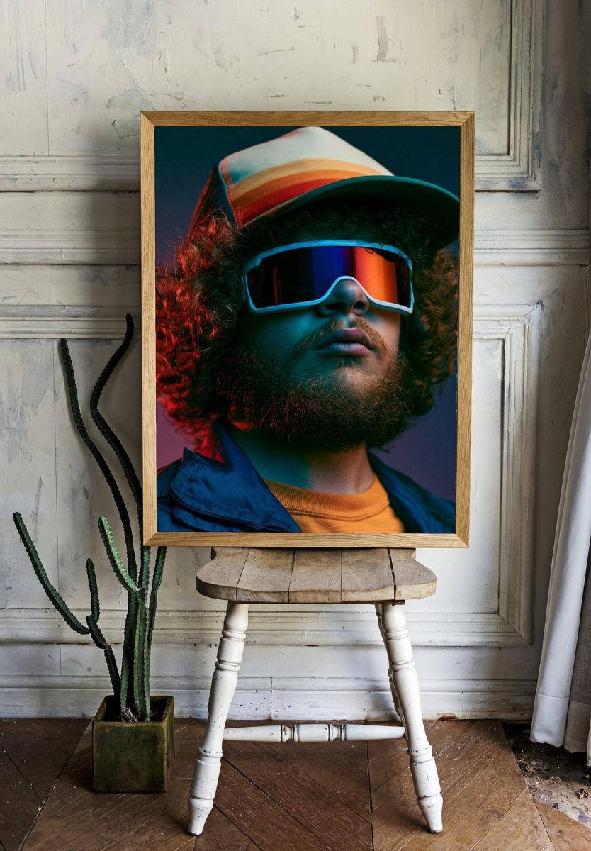Neon Retro Portrait Poster. room preview