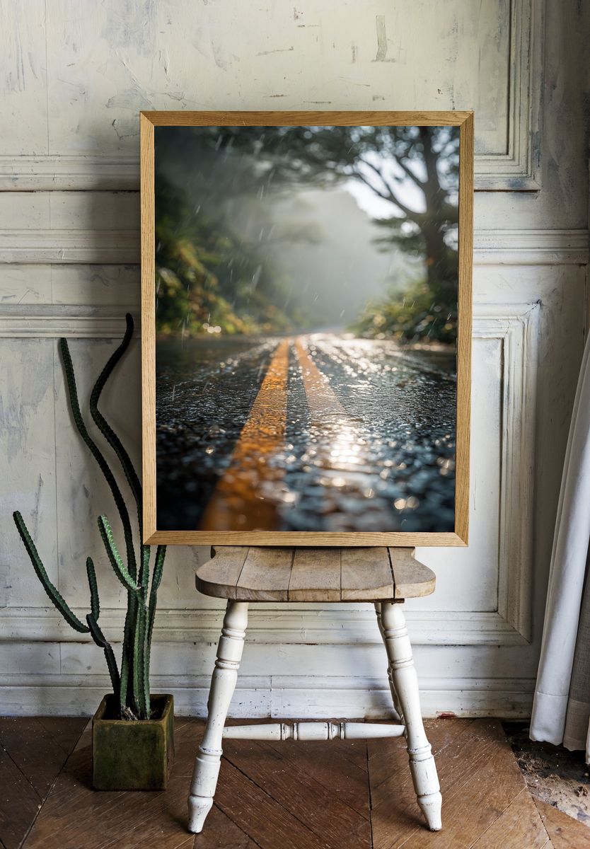 Rainy Road — Nature Photography Poster. room preview