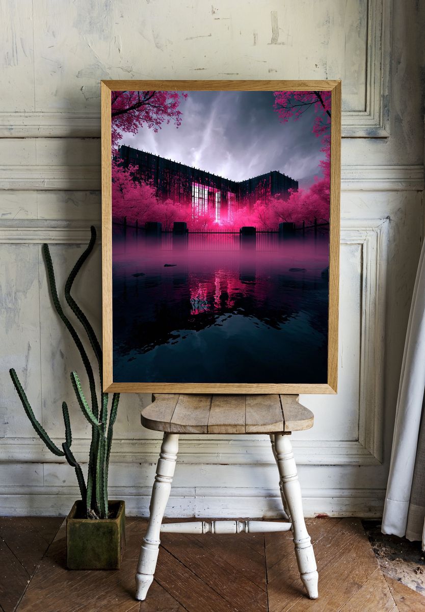 Neon Sakura Cityscape Poster. room preview