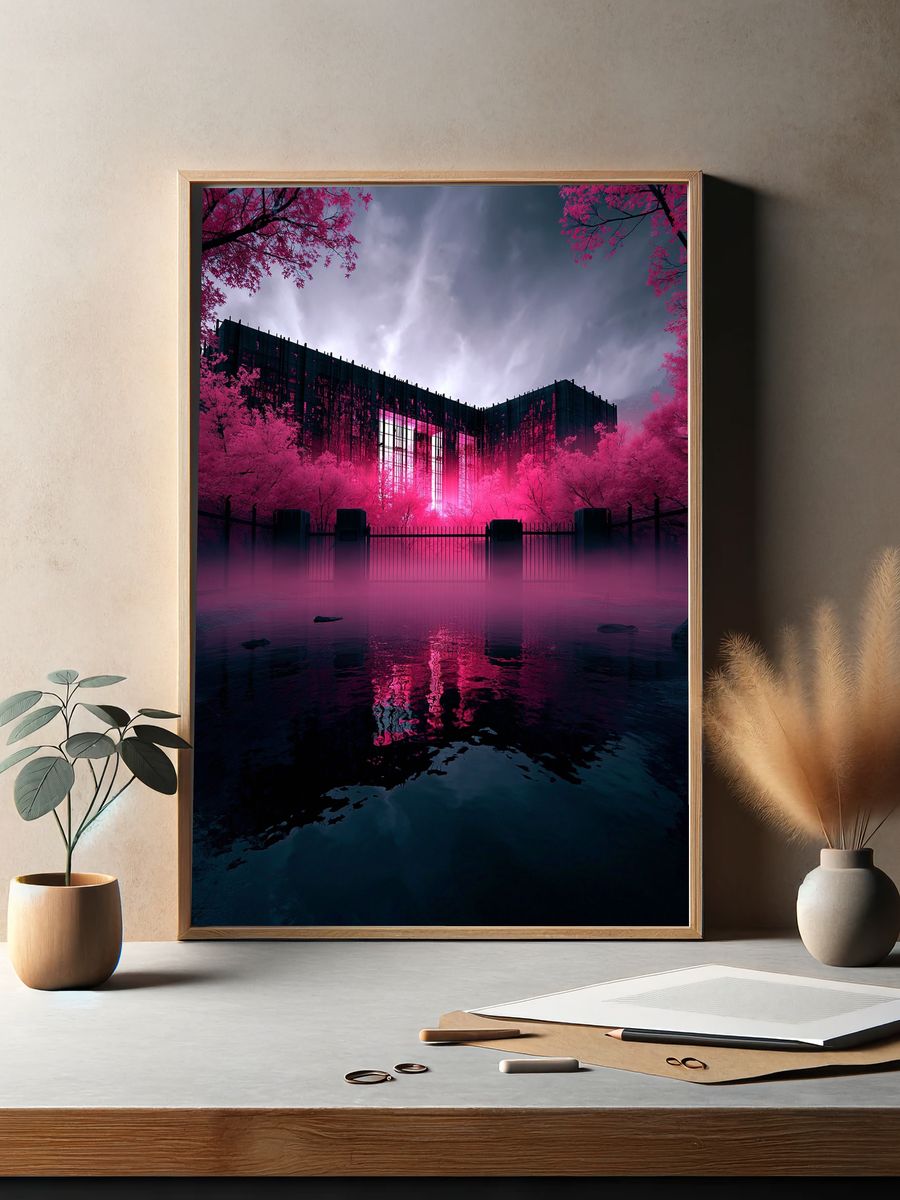 Neon Sakura Cityscape Poster. — room view 2