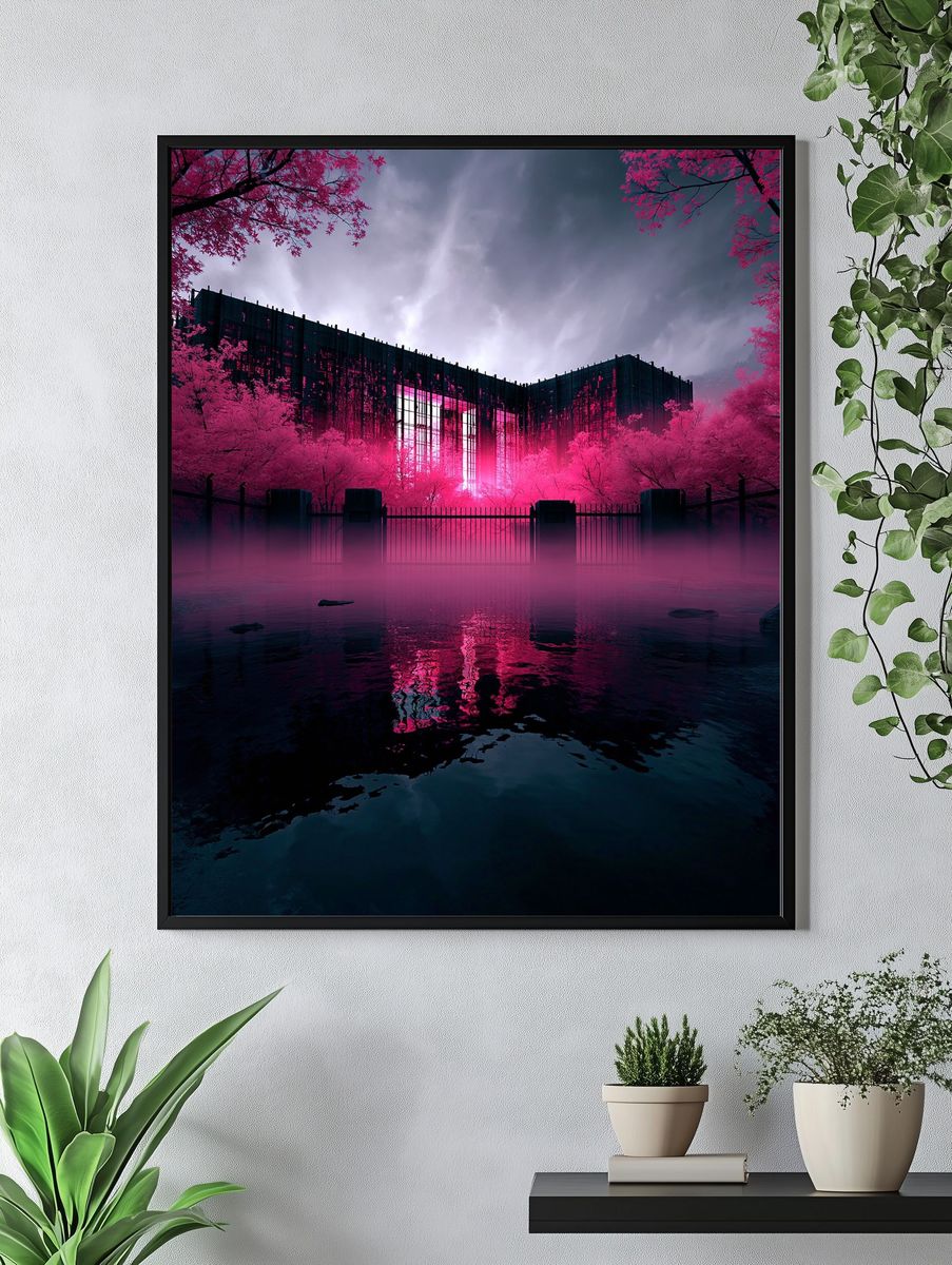 Neon Sakura Cityscape Poster. — room view 4