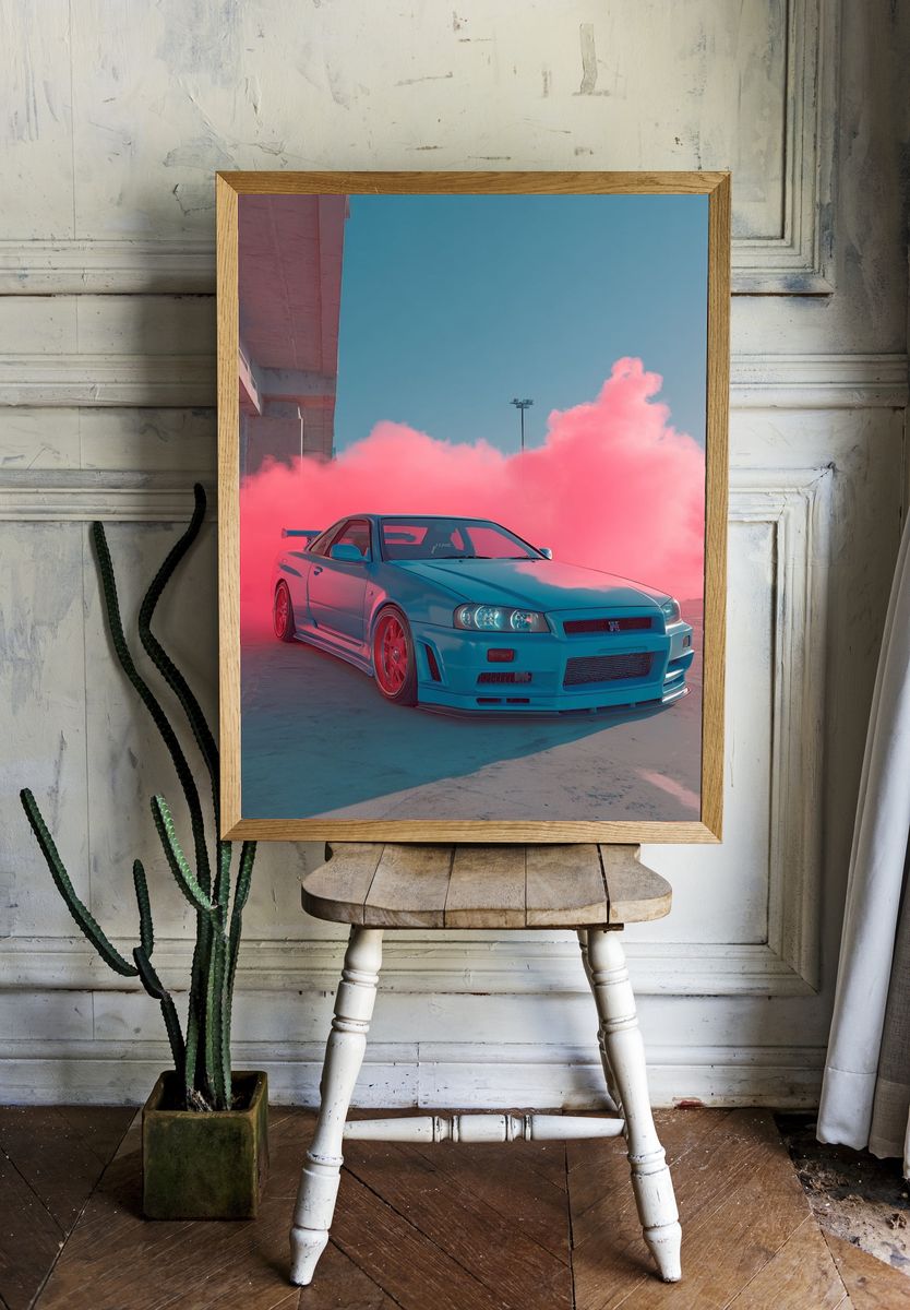 Nissan Skyline Drift Smoke Poster. — room view 1