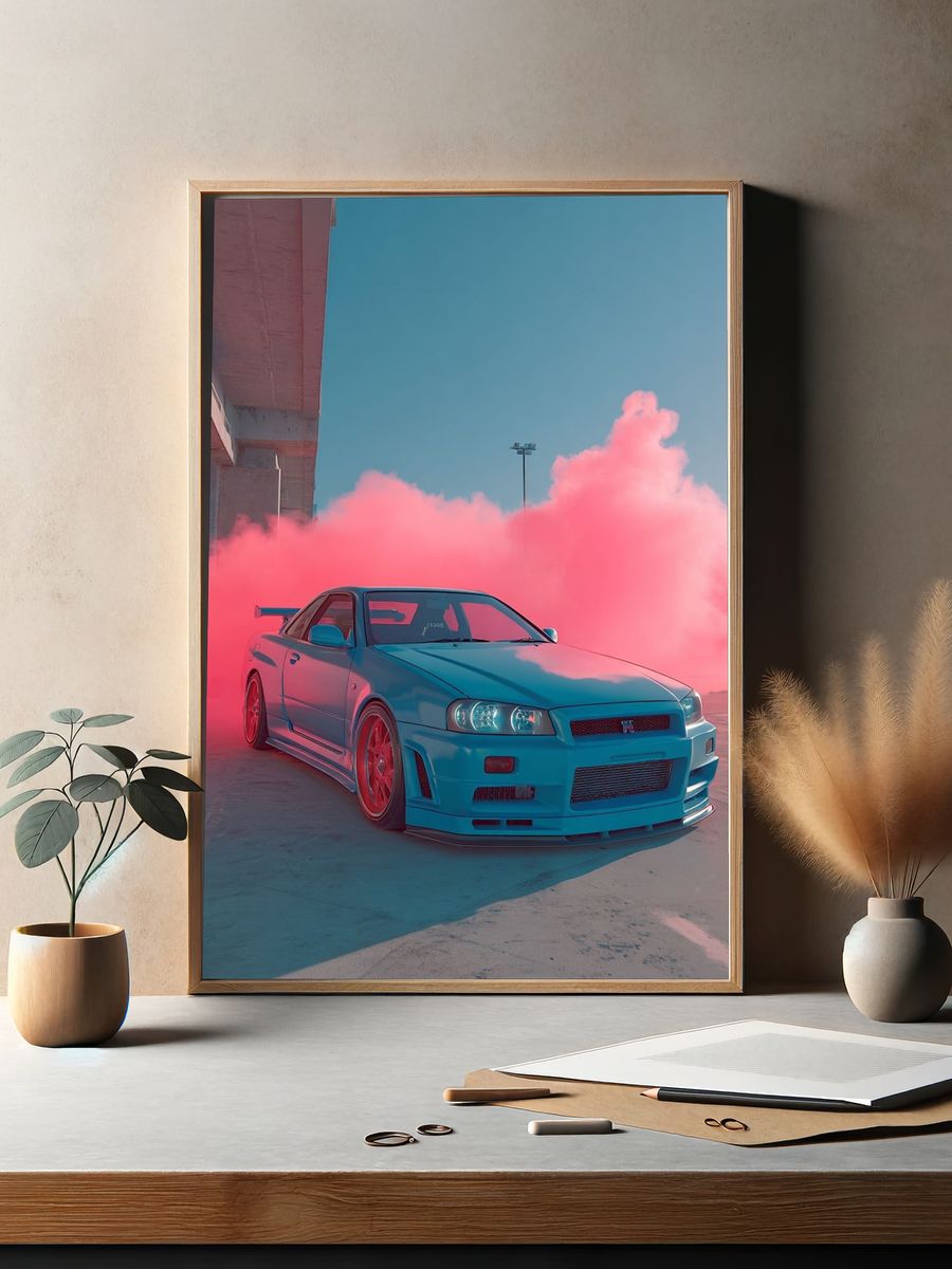 Nissan Skyline Drift Smoke Poster. — room view 2