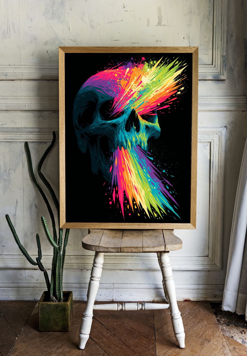 Neon Skull Splash Poster. — room view 1