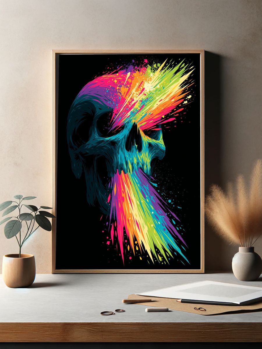 Neon Skull Splash Poster. — room view 2
