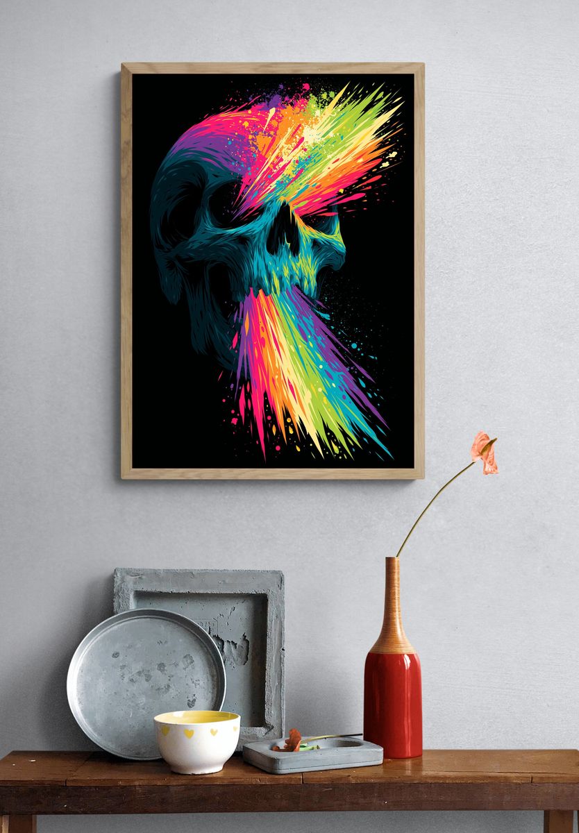 Neon Skull Splash Poster. — room view 3