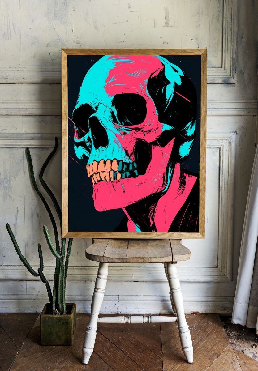Neon Skull Illustration Poster. room preview