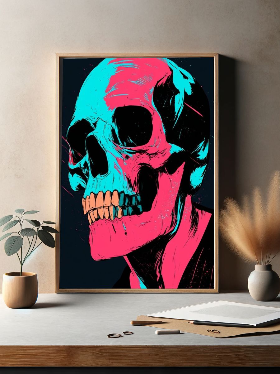 Neon Skull Illustration Poster. — room view 2