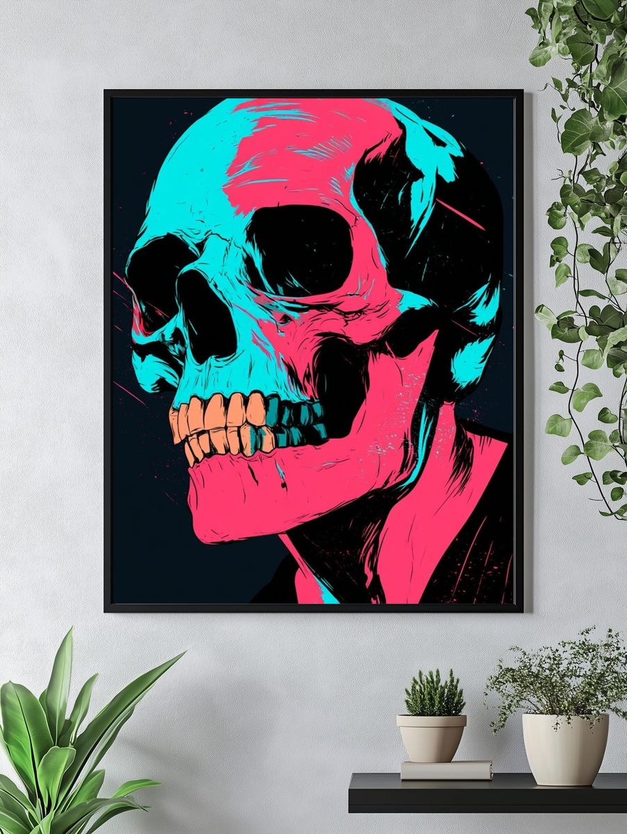Neon Skull Illustration Poster. — room view 4