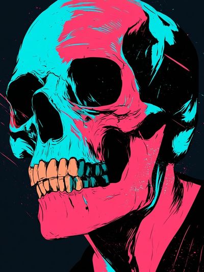 Neon Skull Illustration Poster.