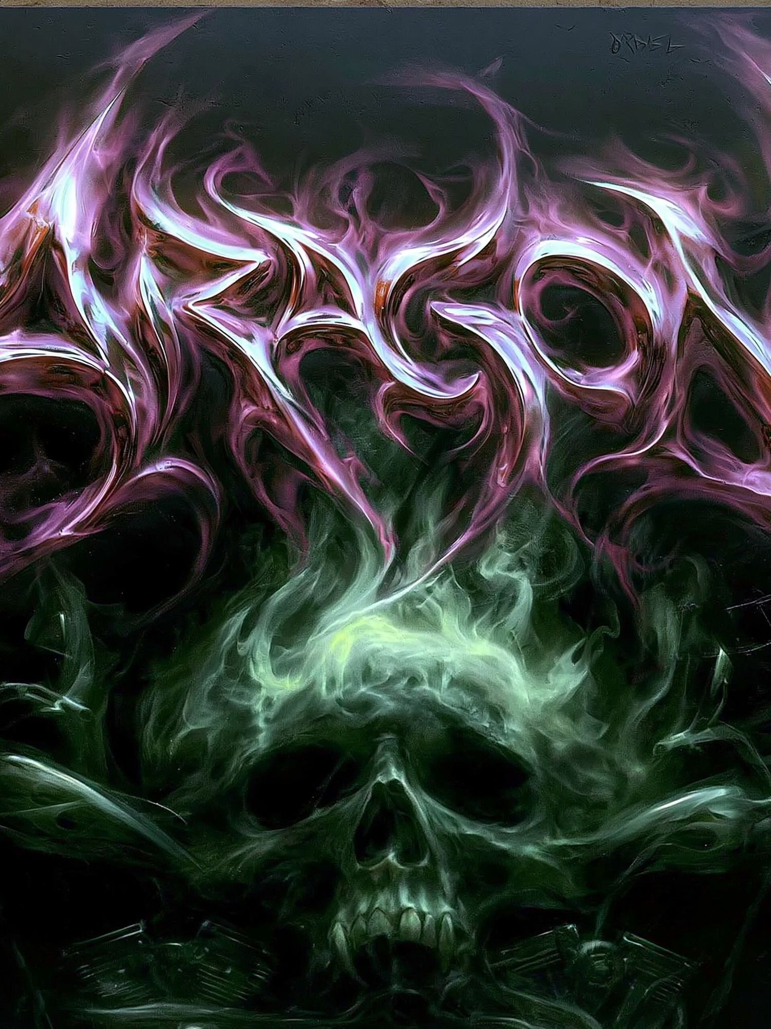 Neon Skull Smoke Illustration Poster. poster — illustration art