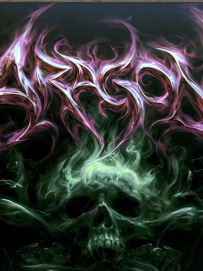 Neon Skull Smoke Illustration Poster.