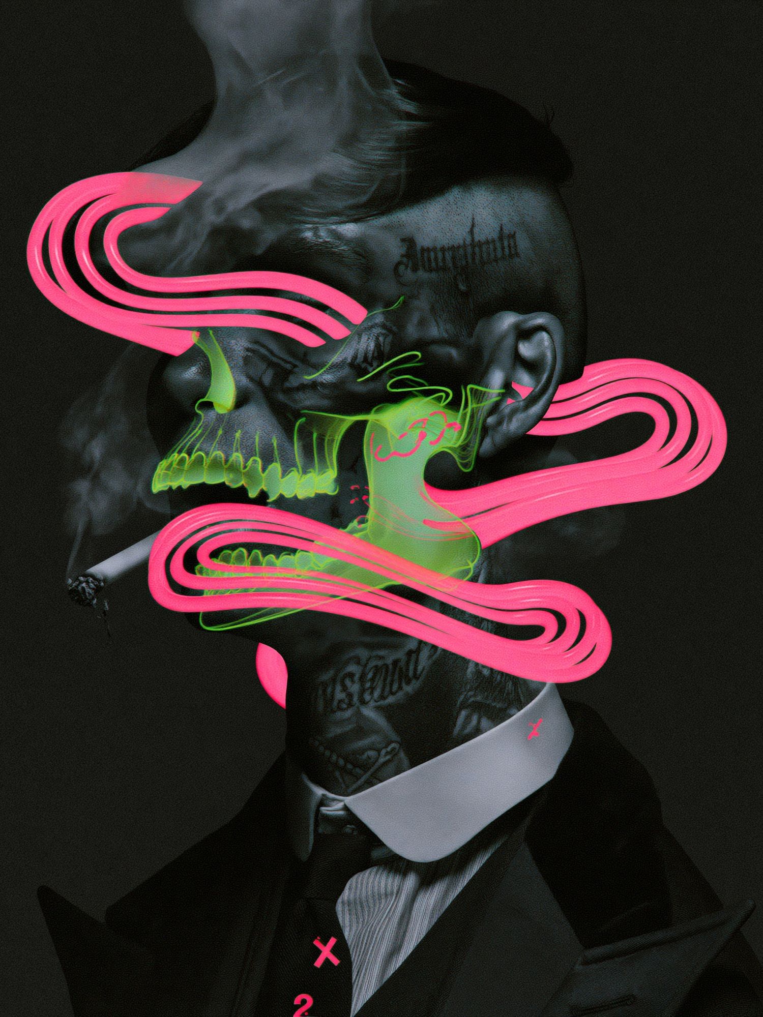 Neon Skull Portrait Illustration Poster. poster detail