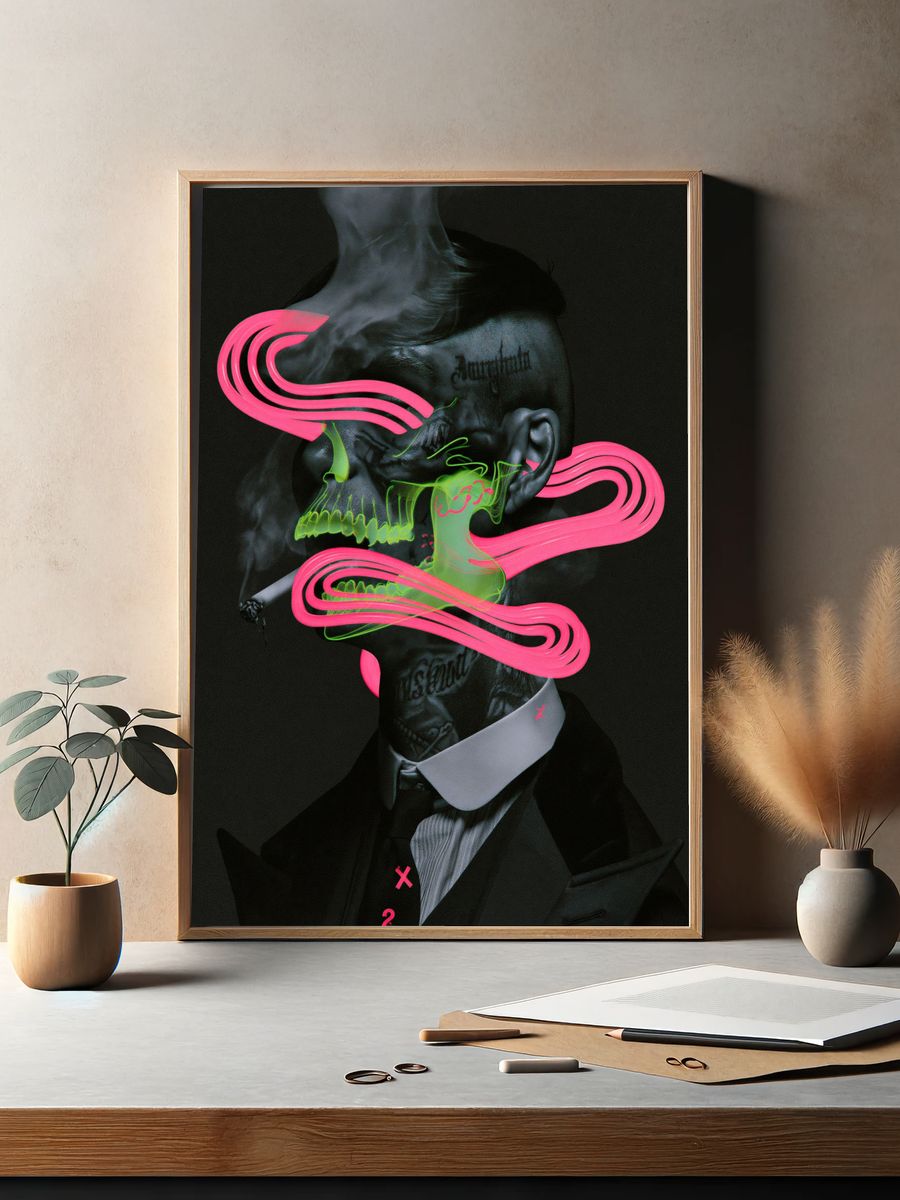 Neon Skull Portrait Illustration Poster. — room view 2
