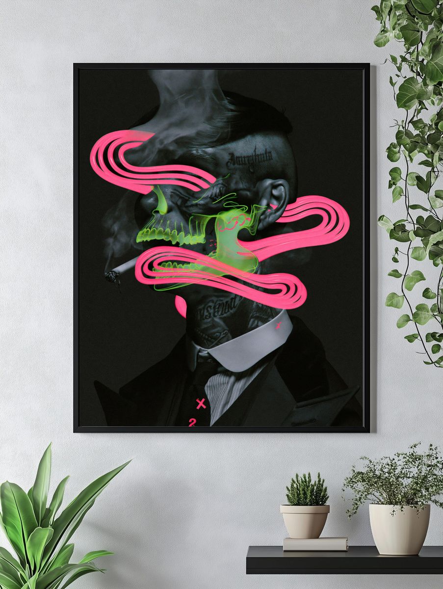 Neon Skull Portrait Illustration Poster. — room view 4