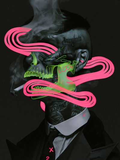 Neon Skull Portrait Illustration Poster. poster
