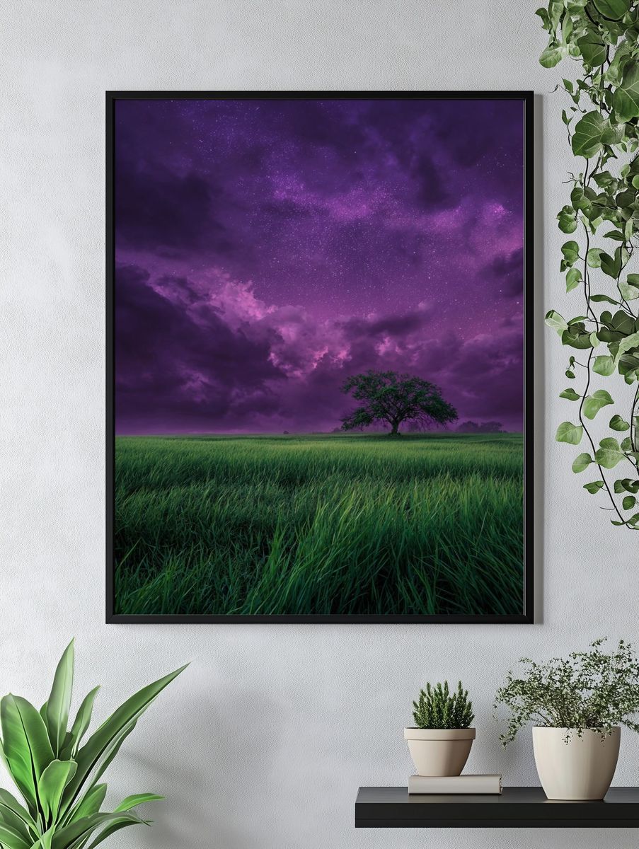Starry Night Sky Over Green Field — Photography Print. — room view 4