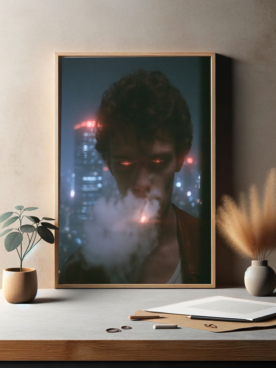 Neon Smoke Portrait Poster. — room view 2