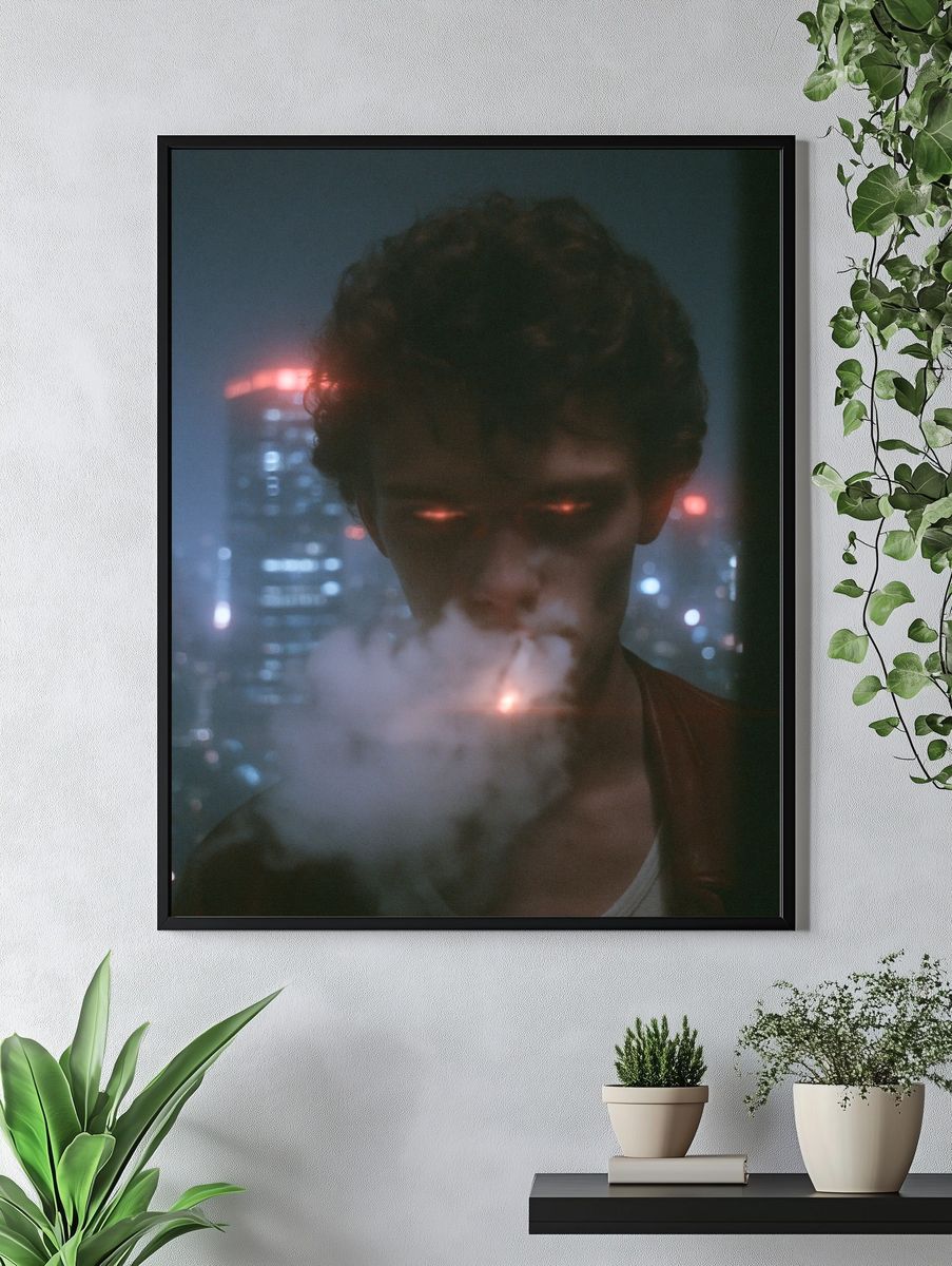Neon Smoke Portrait Poster. — room view 4